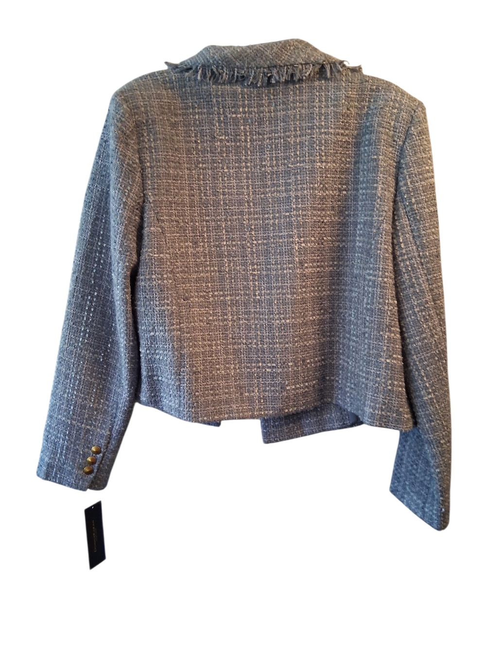 Donna Karan New York Light Blue Tweed Fringed Cropped Blazer Old Money Capsule - Picture 4 of 10